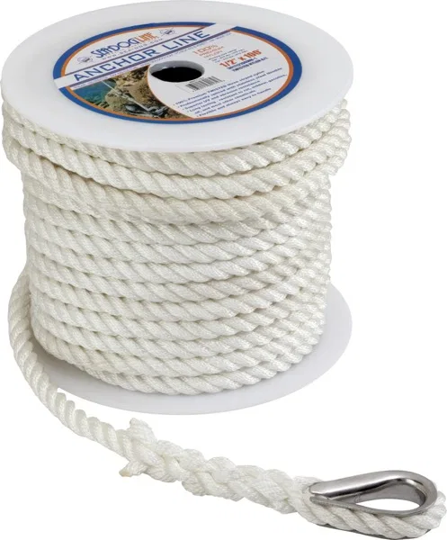 301110100WH-1 – SEA DOG Anchor Rode, Nylon Rope 815 Pound Working Load Limit 3/8 Inch Diameter x 100 Foot Length Whit...